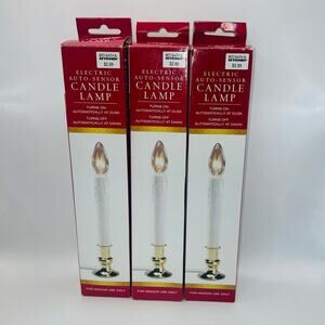 Bed Bath & Beyond Electric Candle Lamp Lot of 3 Dusk to Dawn Sensor Brass Finish